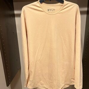 BYLT Basics Cream Long Sleeve Tee with Classic Crew Neck
